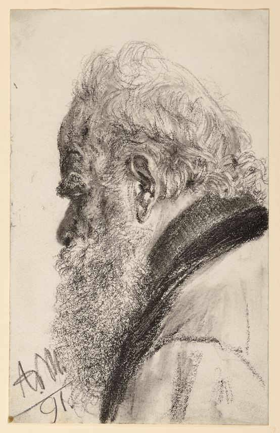 Adolph Von MENZEL - A Bearded Man Looking Down to the Left | MasterArt